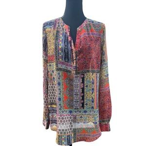 Women’s Colorful Bohemian Top by Liz Claiborne. Size LT front buttons